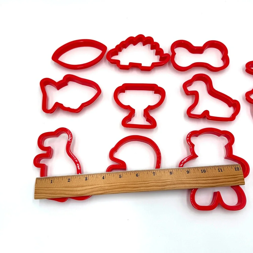 Wilton Cookie Cutter Set 12 Piece Red Mixed Shapes Animals Sports Vintage